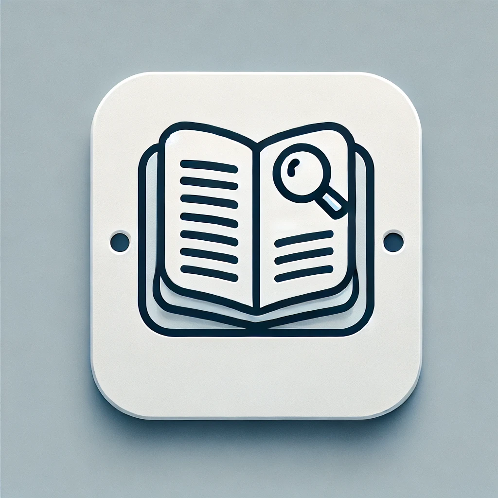 A minimalistic icon representing a user guide, designed for 150x150 pixels. The icon features a small, open booklet with clean lines and a simple, mod